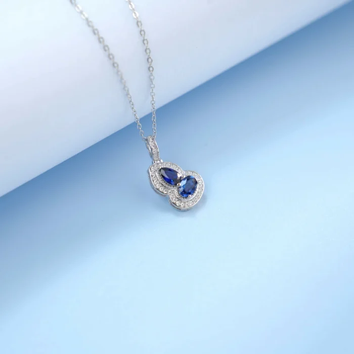 925 Silver Lab-Created Blue Sapphire Necklace - Model ZHF-P1651B - Image 4