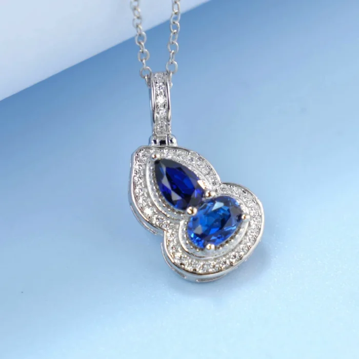 925 Silver Lab-Created Blue Sapphire Necklace - Model ZHF-P1651B - Image 6