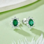 925 Silver Lab-Created Emerald Earrings - Model A73-E2020114 - Image 2