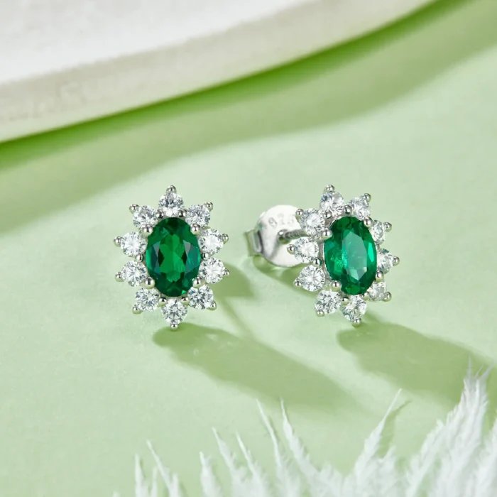 925 Silver Lab-Created Emerald Earrings - Model A73-E2020114 - Image 2