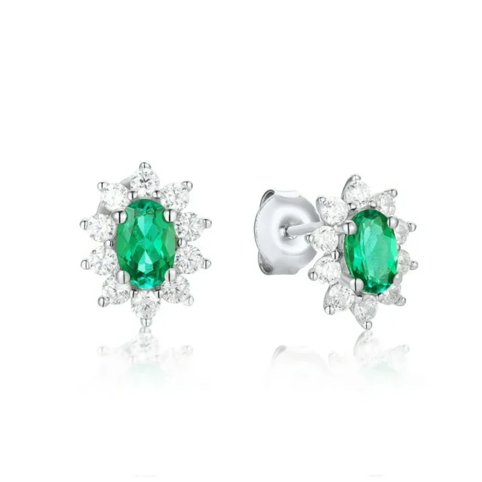 925 Silver Lab-Created Emerald Earrings - Model A73-E2020114 - Image 3