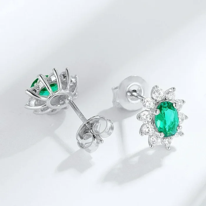 925 Silver Lab-Created Emerald Earrings - Model A73-E2020114 - Image 4