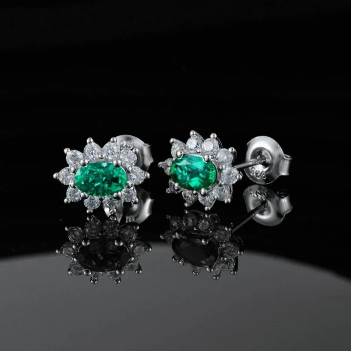 925 Silver Lab-Created Emerald Earrings - Model A73-E2020114 - Image 5