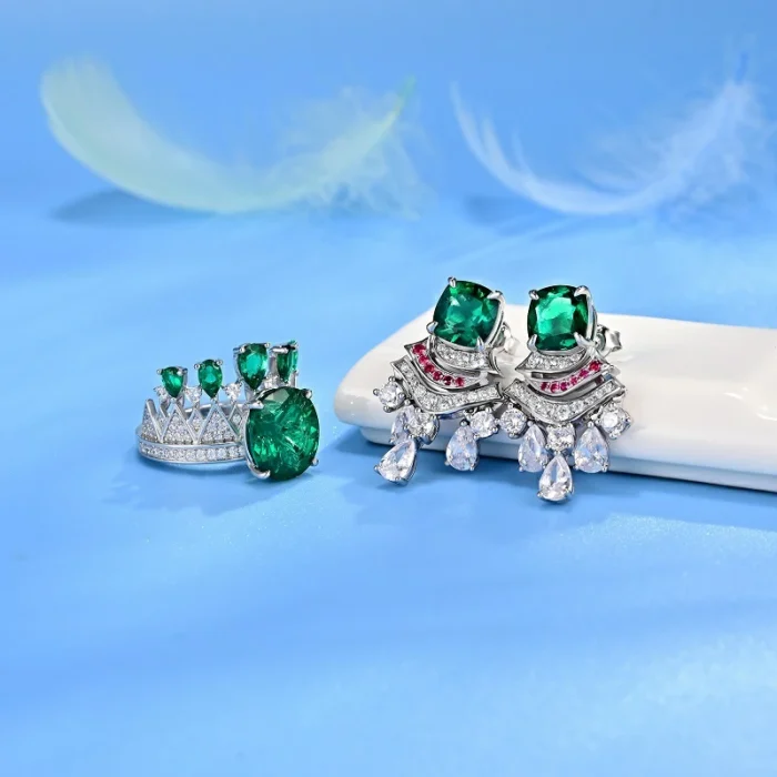 925 Silver Lab-Created Emerald Ring - Model CR02275 - Image 2