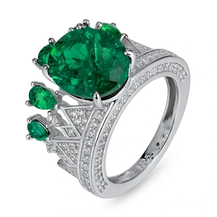 925 Silver Lab-Created Emerald Ring - Model CR02275 - Image 1