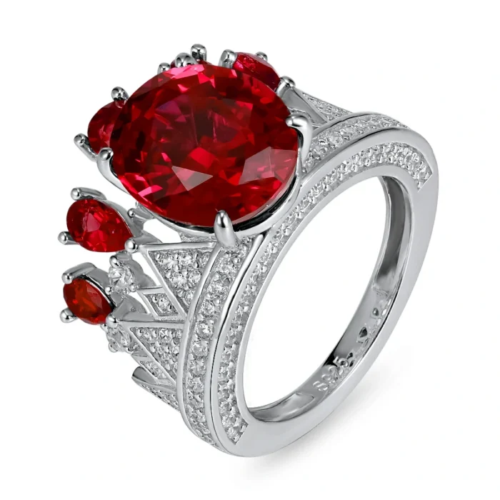 925 Silver Lab-Created Ruby Crown Ring - Model CR02275R - Image 1