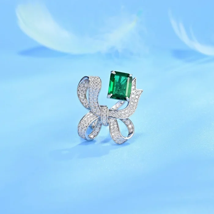 925 Silver Lab-Created Emerald Ring - Model CR02291 - Image 2
