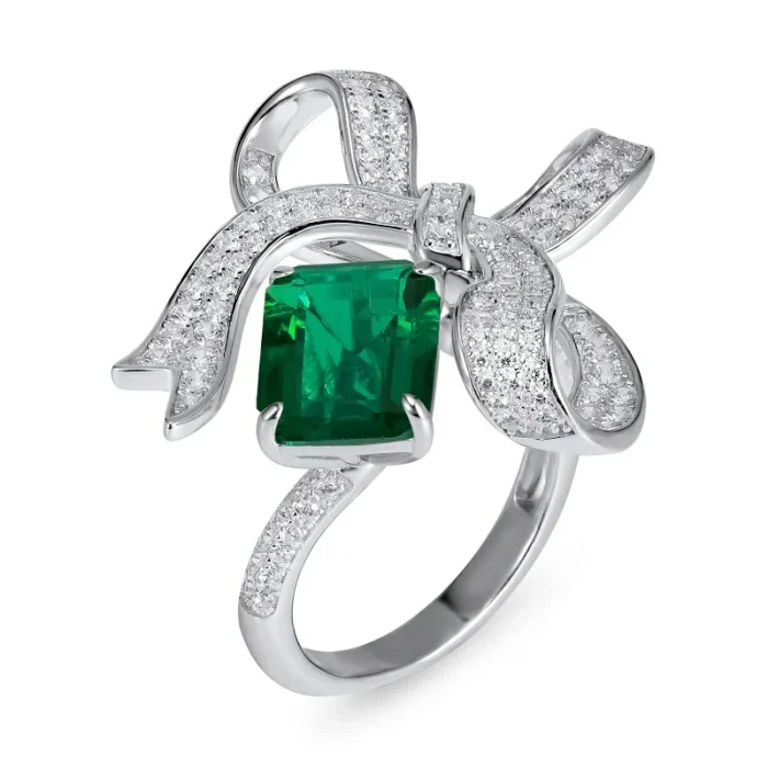 925 Silver Lab-Created Emerald Ring - Model CR02291 - Image 1