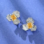 925 Silver Yellow Cubic Zirconia Earrings E-040Y - Image 2