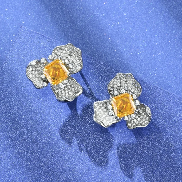 925 Silver Yellow Cubic Zirconia Earrings E-040Y - Image 2