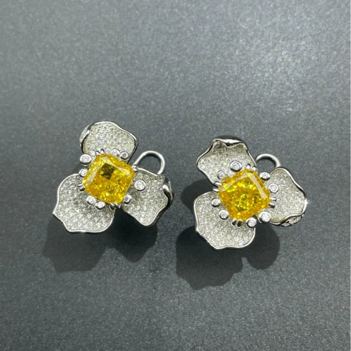 925 Silver Yellow Cubic Zirconia Earrings E-040Y - Image 3