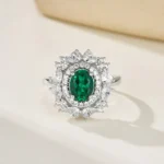 925 Silver Lab-Created Emerald Ring - Model H04 - Image 2