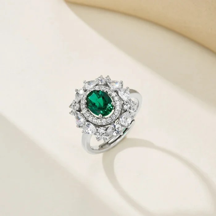 925 Silver Lab-Created Emerald Ring - Model H04 - Image 3