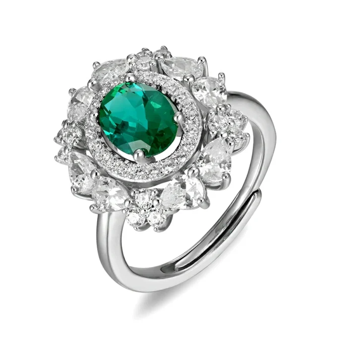 925 Silver Lab-Created Emerald Ring - Model H04 - Image 1