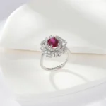 925 Silver Lab-Created Ruby Ring - Model H04R - Image 5