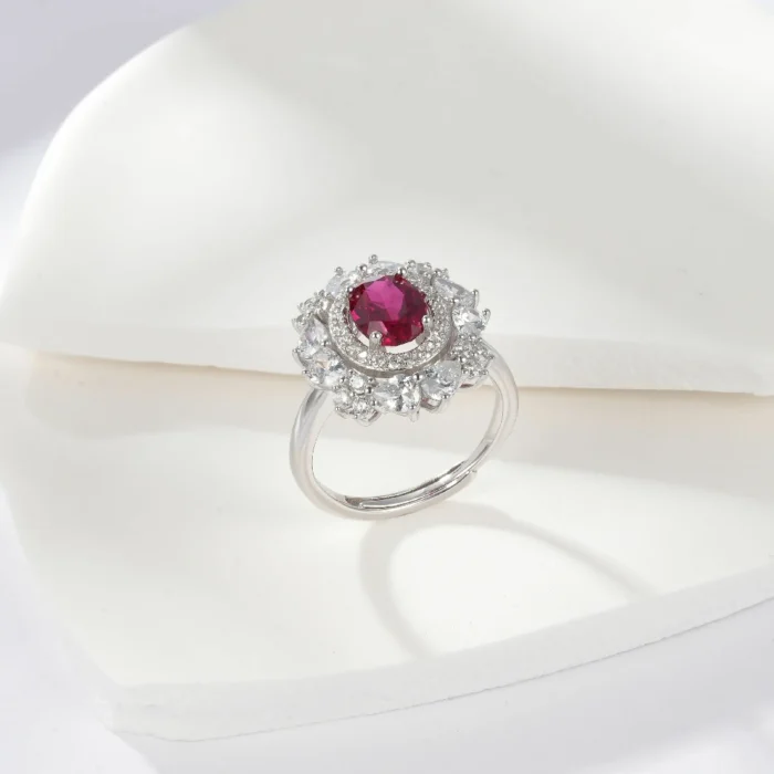 925 Silver Lab-Created Ruby Ring - Model H04R - Image 5