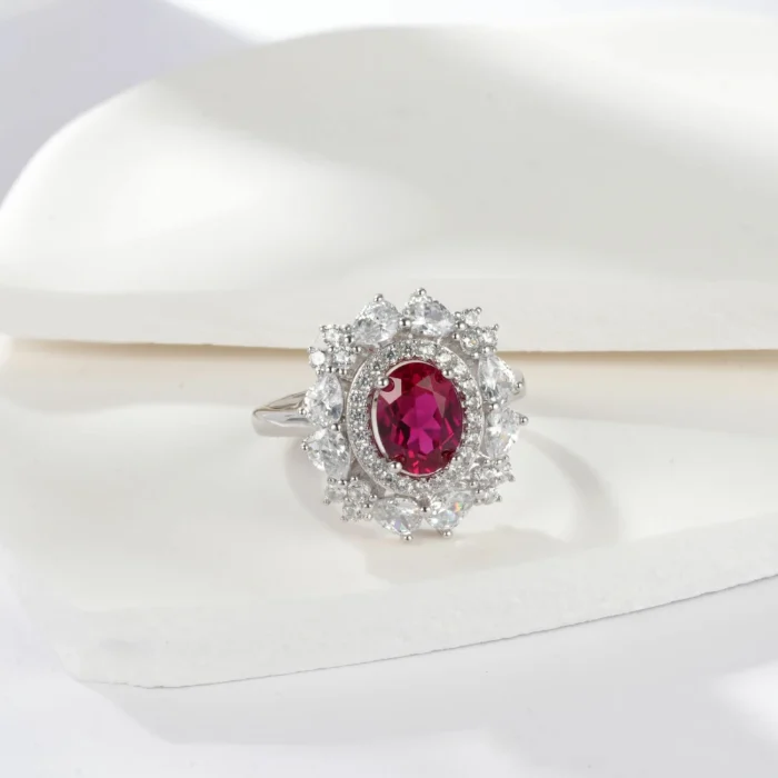 925 Silver Lab-Created Ruby Ring - Model H04R - Image 4