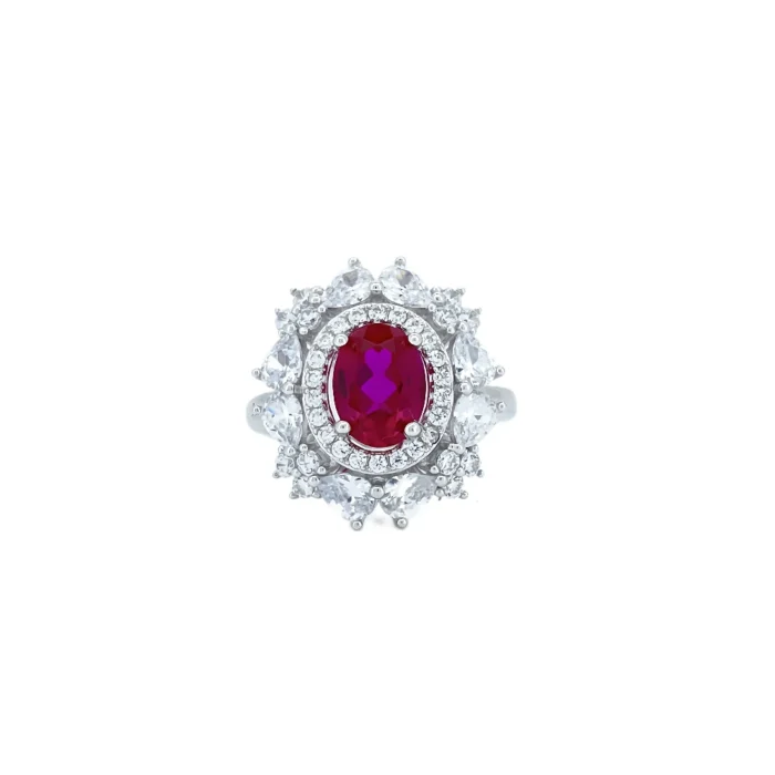 925 Silver Lab-Created Ruby Ring - Model H04R - Image 2
