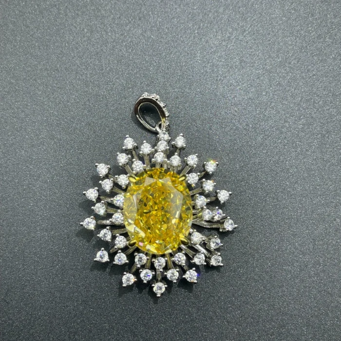 925 Silver Yellow Cubic Zirconia Pendant - Model P-039Y (Chain Not Included) - Image 6