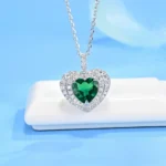 925 Silver Heart-Shaped Emerald Pendant - Model P0076 (Chain Not Included) - Image 2