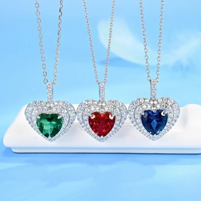 925 Silver Heart-Shaped Emerald Pendant - Model P0076 (Chain Not Included) - Image 3
