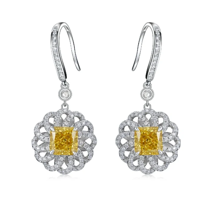 925 Silver Yellow Cubic Zirconia Earrings R0014Y - Image 1