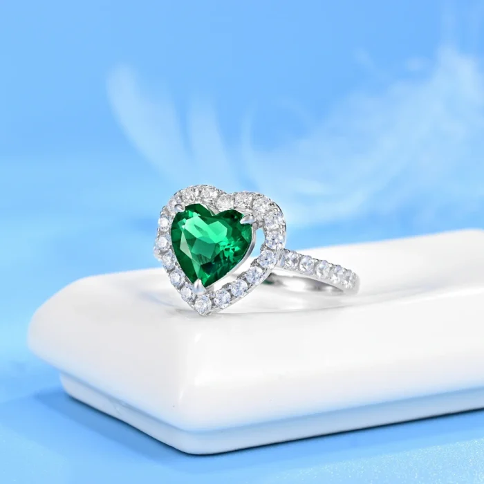 925 Silver Lab-Created Emerald Ring - Model R0035 - Image 2