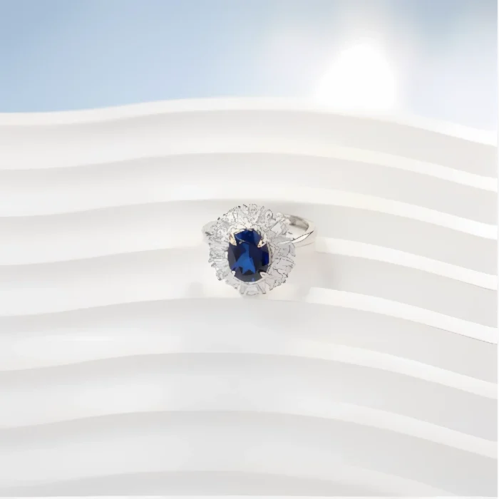 Lab-Created Blue Sapphire Ring in 925 Silver - Model R0099DB - Image 4