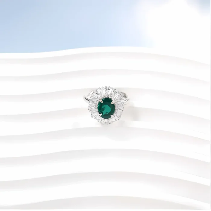 Lab-Created Emerald Ring in 925 Silver - Model R0099L - Image 3