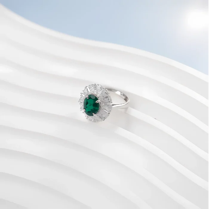 Lab-Created Emerald Ring in 925 Silver - Model R0099L - Image 4