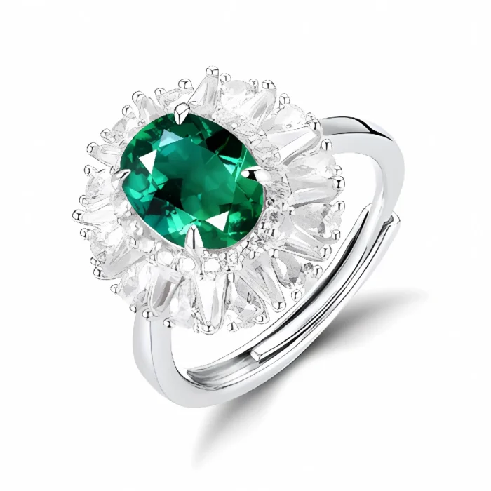 Lab-Created Emerald Ring in 925 Silver - Model R0099L - Image 1