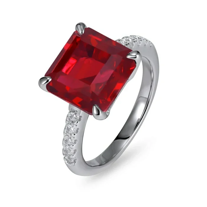 925 Silver Lab-Created Ruby Ring - Model R0130R - Image 1