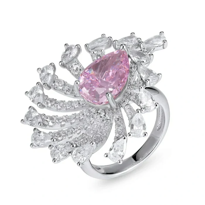 925 Silver Pink Cubic Zirconia Ring - Model R02584F - Image 1