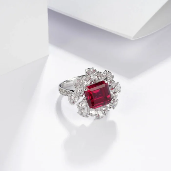 925 Silver Lab-Created Ruby Ring - Model R0263R - Image 3
