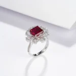 925 Silver Lab-Created Ruby Ring - Model R0263R - Image 2