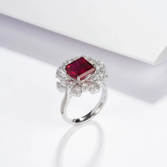 925 Silver Lab-Created Ruby Ring - Model R0263R - Image 2