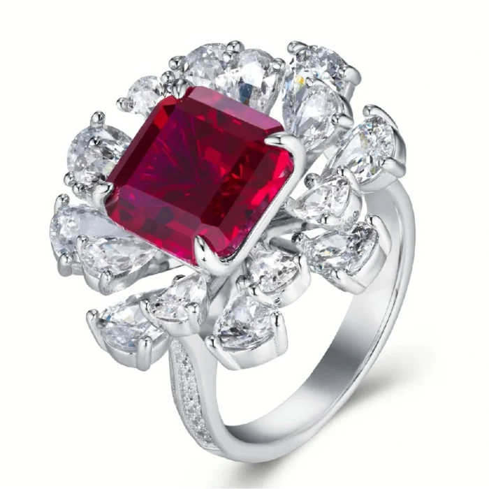 925 Silver Lab-Created Ruby Ring - Model R0263R - Image 1