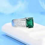 925 Silver Lab-Created Emerald Ring - Model R0593 - Image 2
