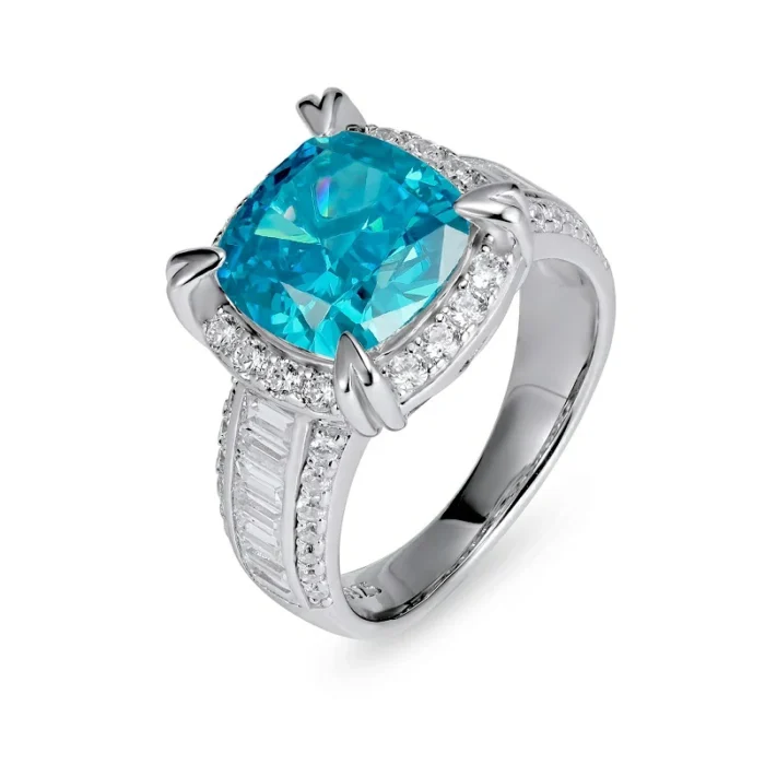 925 Silver Blue Cubic Zirconia Ring - Model R0608B - Image 1