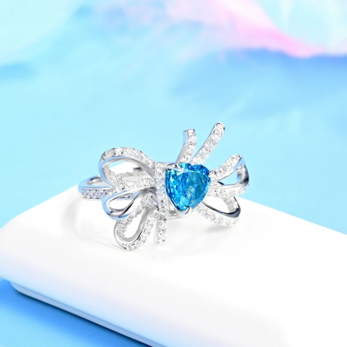 925 Silver Blue Cubic Zirconia Ring - Model R0629B - Image 2