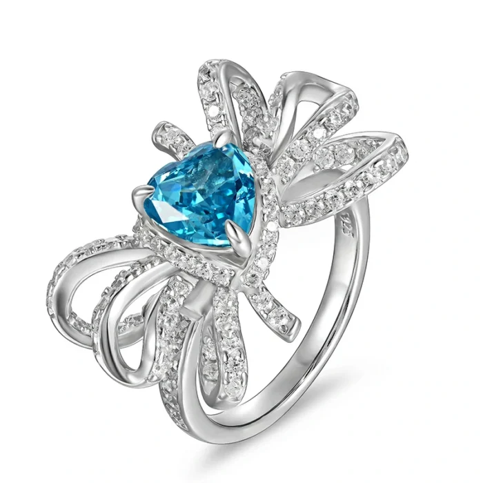 925 Silver Blue Cubic Zirconia Ring - Model R0629B - Image 1