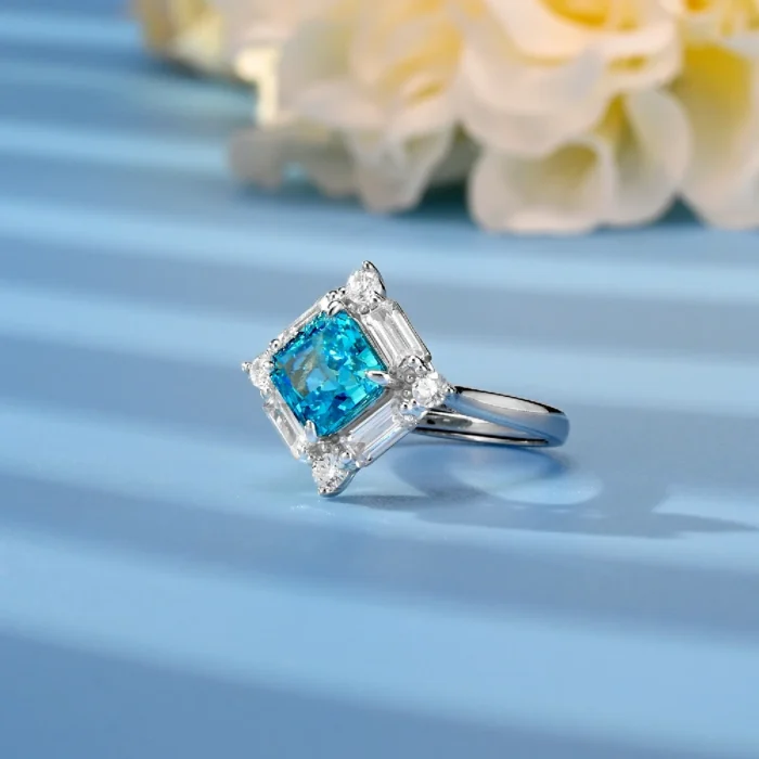 925 Silver Blue Cubic Zirconia Ring - Model R0644B - Image 2