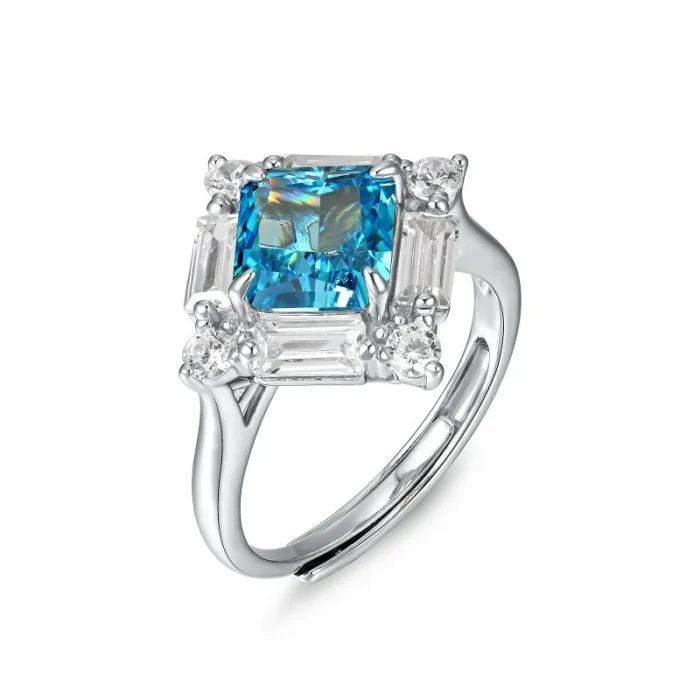 925 Silver Blue Cubic Zirconia Ring - Model R0644B - Image 1