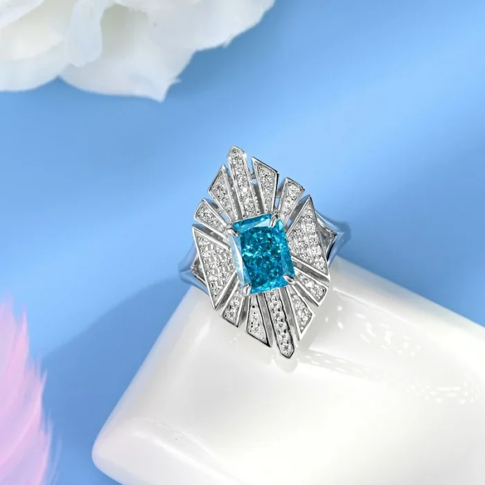 925 Silver Blue Cubic Zirconia Ring - Model R0683B - Image 2