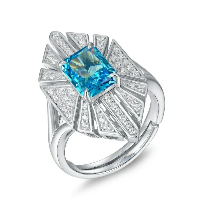 925 Silver Blue Cubic Zirconia Ring - Model R0683B - Image 1