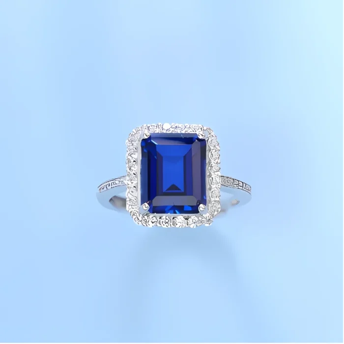 Lab-Created Blue Sapphire Ring in 925 Silver - Model R1578B - Image 6