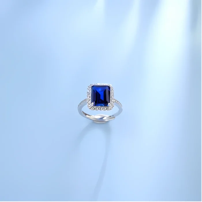 Lab-Created Blue Sapphire Ring in 925 Silver - Model R1578B - Image 4