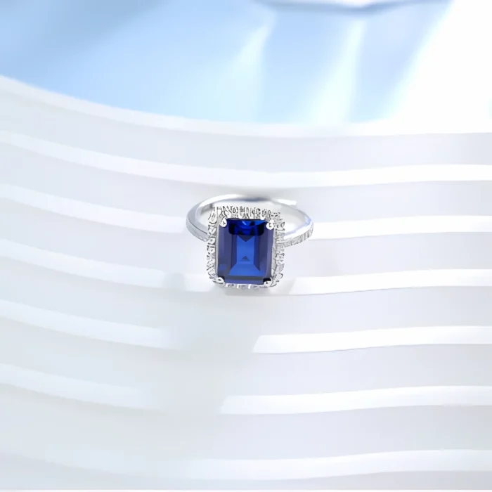 Lab-Created Blue Sapphire Ring in 925 Silver - Model R1578B - Image 2