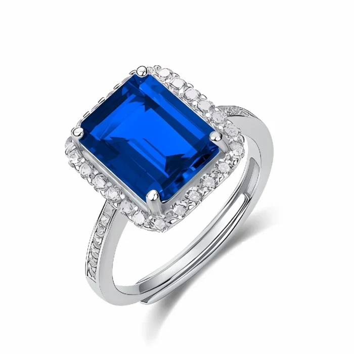 Lab-Created Blue Sapphire Ring in 925 Silver - Model R1578B - Image 1