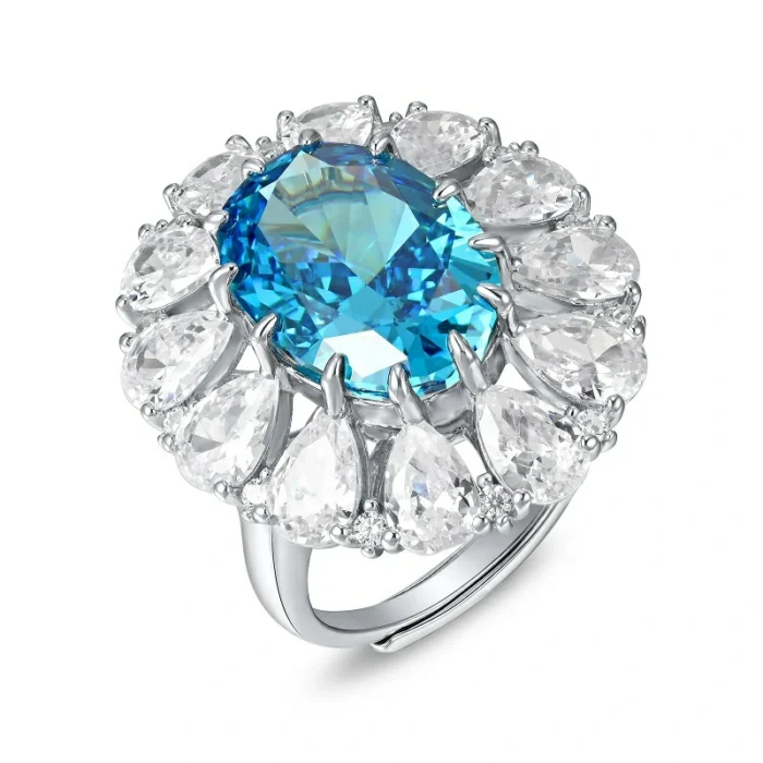 925 Silver Blue Cubic Zirconia Ring - Model - B-RS3074C1 - Image 1